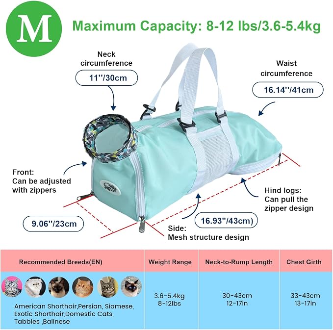 Cinf Cat Restraint Grooming Bag, Anti-Scratch Tool for Nail Trimming | Safe grooming restraint bag controls cat movement for bathing, nail trimming, injections and veterinary examinations