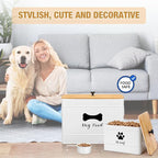 2Pcs Extra Large Metal Dog Food Containers Airtight 12 & 3.5 Lbs Dog Treat Snack Jars Set of 2 with Bamboo Lids and Spoons Farmhouse Big Pet Cookie Storage Jars for Kitchen Counter Gift (White)