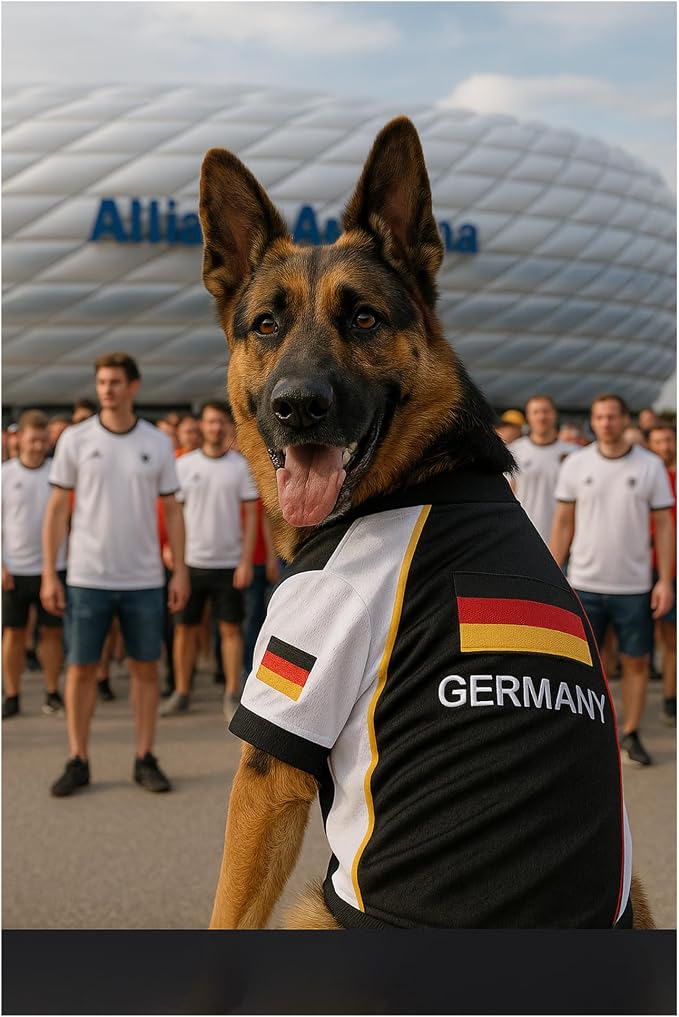 Parisian Pet Team Germany Dog Jersey - Breathable Mesh Puppy Football Jersey - Lightweight Stretch Sporty Dog Clothes - Summer Shirts for Medium Dogs - Soccer Jersey for Dogs - Sportswear Pet Clothes