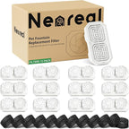 Neareal Official 12-Pack Replacement Filter Set for 108oz Cat Fountain | Includes 12 Replacement Filters & 12 Pre-Filter Sponges for 108oz/3.2L Stainless Steel Pet Water Fountain