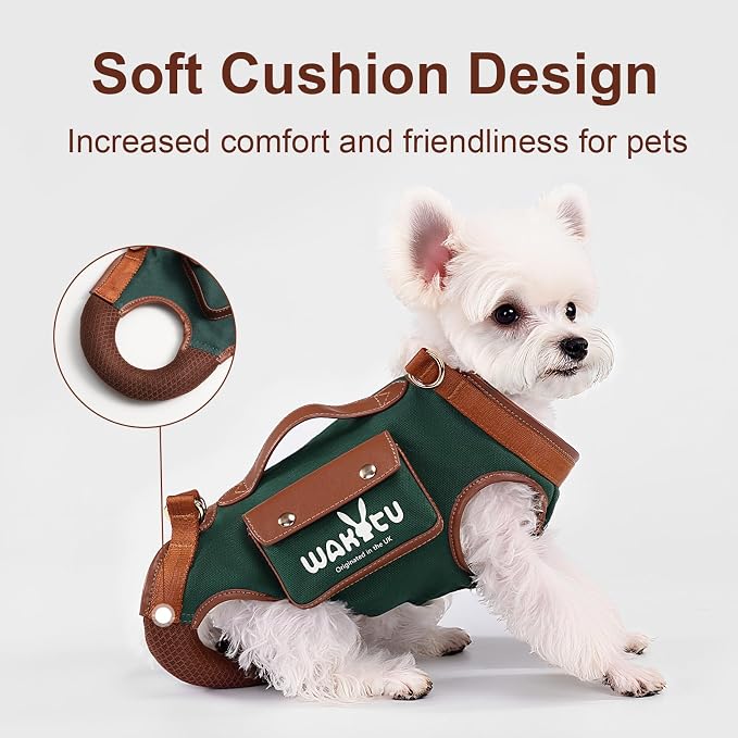 Wakytu Dog Lift Harness Dog Carrier Sling for Small Dogs & Cats,S | stylish puppy sling carrier with handle & pocket,adjustable leash,walking & travel