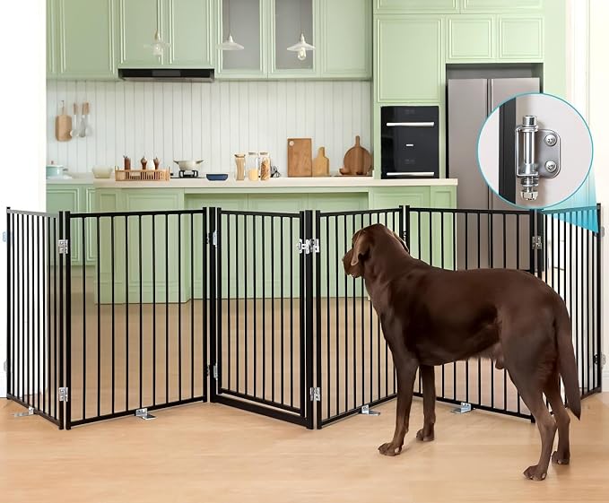 No Pawblems Full Metal Freestanding Dog Gate with Door, 30" Tall | Foldable Pet & Dog Fence for Stairs/Deck/Doorways, Indoor/Outdoor, Freestanding & Wall Mount, 156" Wide, 6 Panels, Black