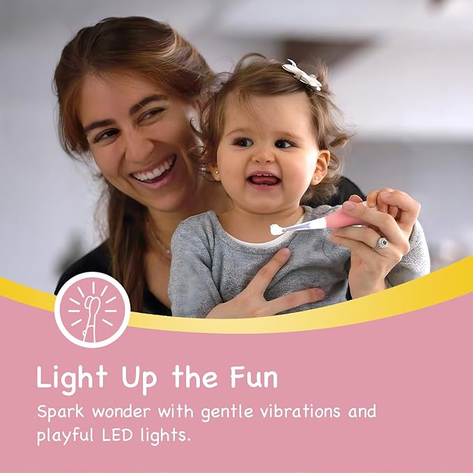 Papablic BabyHandy 2-Stage Sonic Electric Toothbrush for Babies and Toddlers Ages 0-3 Years, Pink | BabyHandy 2-Stage Toddler Electric Toothbrush for Babies and Toddlers Ages 0-3 Years