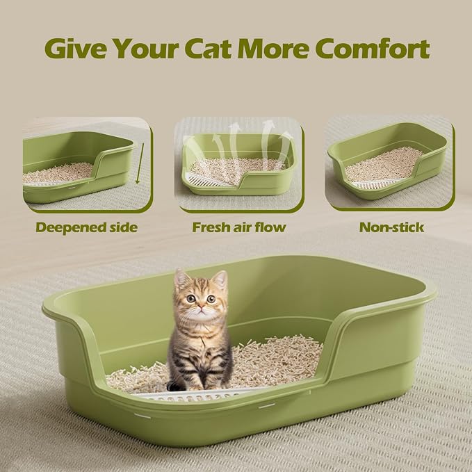 Extra Large Cat Litter Box with High Sides,Cats Boxes for Indoor Cats,Cat Litter Pan for Kitty,Litter Box with Low Entry,Easy to Clean,Anti-Splashing,23.6" x15.7" x5.9" (Grey)
