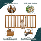 Semiocthome Freestanding Dog Gate 24“Tall, Walnut Foldable Dog Gates for Doorways Stairs Indoor, Wooden 3 Panels Pet Gates for Dogs with 2 Metals Stands, Fully Assembled Door Gates Fences