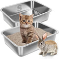 Stainless Steel Litter Box for Kitten, Small Litter Box 2 Pack | 15.7"×11.8"×4",Easy Entry, Non Odor, Easy to Clean, Metal Litterbox for Cat, Rabbit
