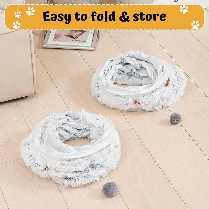 Avont Cat Tunnel Bed, Washable Cushion, Large 3-in-1 Play Tube for Cats | Play, Rest & Snuggle | Spacious for Big Cats | Durable Toggle Design | Removable Washable Cushion | Grey