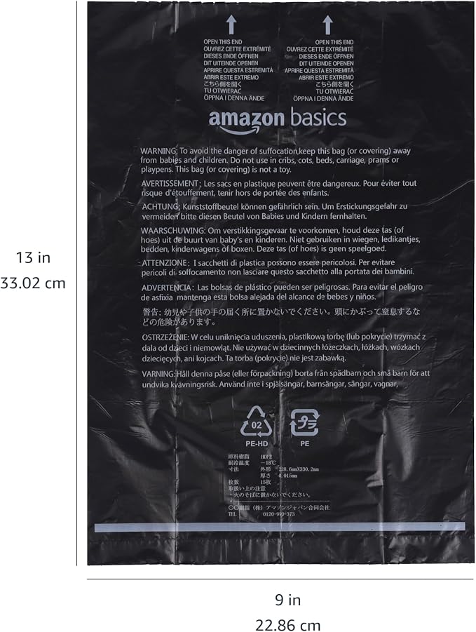 Amazon Basics Dog Poop Leak Proof Bags with Dispenser and Leash Clip, Unscented, 13" x 9", 600 Count