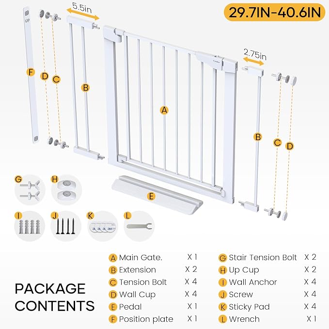 Cumbor 2 Pack 30-40.6 in Baby Gate for Stairs and Doorways, Dog Gate White | Mom's Choice Awards Winner, Double Lock, 2-Way Swing, Auto Close Child Gate for Toddler & Pets, Pressure or Hardware Mounted