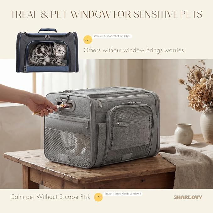 Top and Side Expandable Pet Carrier with Treat & Pet Window,18x11x11 Inch Delta American United Airline Approved,Soft-Sided Dog Carrier for Small Dogs and Cats,Travel Cat Carrier with Locking Zippers