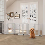 Semiocthome Wood Dog Gates for The House Extra Wide, 6-Panel Freestanding Pet Gates with 4PCS Metal Stands for Doorways and Stairs, 24" H Foldable Dog Fences Indoor, Expands Up to 110" (W)- White