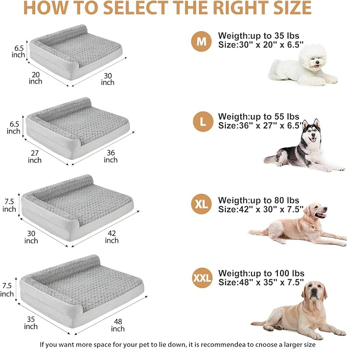 BFPETHOME Orthopedic XL Dog Beds Large Sized Dog, Washable Couch Bed | Washable Removable Cover, Waterproof Lining, Non-Slip Bottom, Large Pet Sofa for Senior Dogs, Cozy Sleeping Bed, Silver Grey
