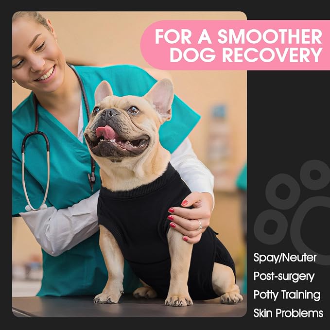 FUAMEY Dog Recovery Suit Male,Dogs Surgery Neuter Suits Puppy Spay Shirts | for Female Protect Dog's Skin Anti Licking Abdominal Wounds Doggie Onesie Pet Bodysuit Alternative to Cone Black XL