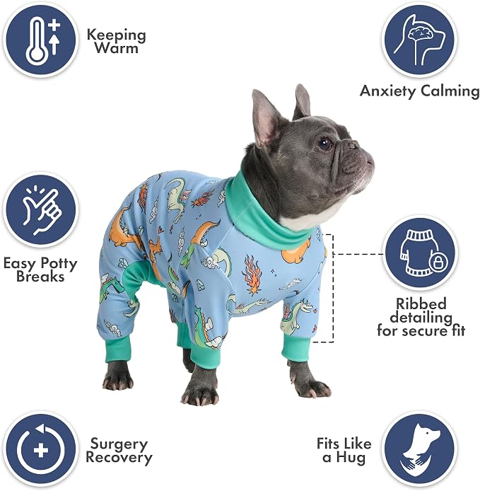 Spark Paws Dog Pajama, Dog Recovery Suit Male, Onesie, Ultra-Soft and 4-Way Stretch, for Small Medium and Large Breeds - Dragons - 3XL