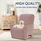 Asnomy Stretch Recliner Chair Covers Slipcover with Pockets 1-Piece（Pink） | Velvet Washable Elastic Luxury Plush Reclining Furniture Protector for Dogs Cats or Lazy Boy Recliner Covers