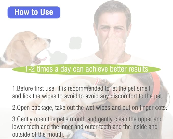 Pet Teeth Cleaning Finger Wipes for Dogs & Cats, Dog Dental Wipes for Removing Plaque and Tartar Buildup, No-Rinse Disposable Gentle Cleaning & Gum Care Pet Wipes, 50 Counts