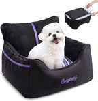 BurgeonNest Dog Car Seat for Small Dogs & Cats Under 25 lbs, Black Purple