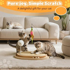 Cat Scratcher, Sisal Scratching Pad Kitten Cat Ball Track Toy | 3 Spring Plush Toys for Chasing Hunting Exercise, Round Wooden Non-Slip Cat Scratchers for Indoor