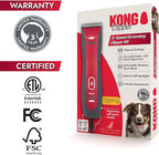 Kong 3-Speed Dog Clipper Grooming Kit – Stainless Steel Blade, Waterproof, LED Spotlight, 6 Guide Combs, 10-Foot Cord, Ergonomic Handle – Red/Gray, All Coat Types
