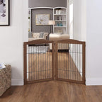 unipaws 44" Wide and 31.5" Height Dog Gate and Extension Kit, Free Standing | Wooden Pet Gates for Stairs, Doorway, Indoor Safety Fence for Dogs, Walnut