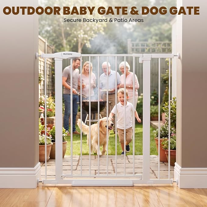 Mumeasy 36" Extra Tall Dog Gate,29.7"-40.5" Baby Gate for Stairs & Doorways | Pressure Mounted Toddler & Pet Safety Gate, Double Lock, Auto Close Walk Thru Door for Kitchen, House, Indoor, Outdoor, White