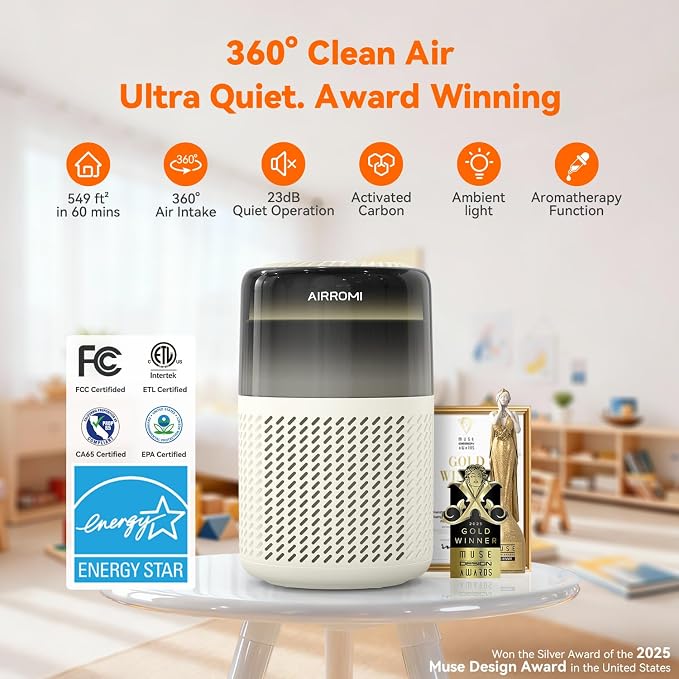 AIRROMI HEPA Air Purifier for Bedroom&Home,Pet Air Purifier for Home Pets,Removes Pet Odor,Cat Litter Smell,Dust,Smoke&Allergies,Quiet Room Air Purifier with Scents,360°Air Cleaner,A2005 Pink