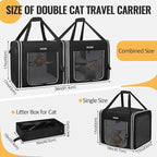Petskd Portable Double Cat Carrier with Litter Box for Multiple Cats | 36"Lx17"Wx17"H, 2in1 Car Travel Carriers, Dual Large Cat Carrier, Lockable Safety Zippers, for Long Distance Travel