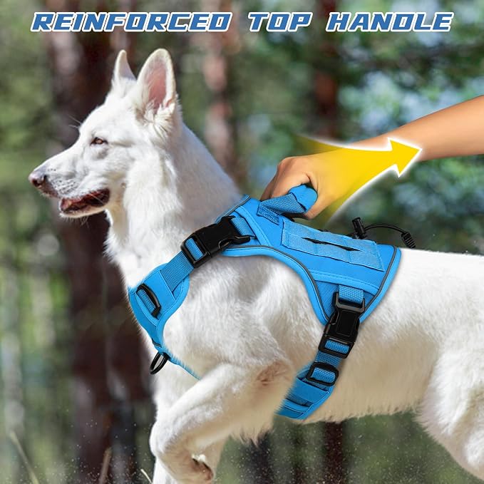 WINGOIN Blue Tactical Dog Harness for Medium Dogs, Heavy Duty No Pull Dog Harness with Handle, Adjustable Reflective Military K9 Pet Vest for Pitbull, Female, Male, Walking, Training, Hunting (M) | with Handle,Adjustable Reflective,Military K9 Style,Bi...