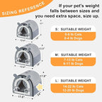 Jiupety Small Dog House Indoor, Cat House with Door Curtain Design, Puppy House with Reversible Washable Cushion, M Size Portable Pet Cave for 7-13 lb Cats and 5-11 lb Dogs, Non-Slip Bottom, Grey