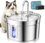 Stainless Steel Cat Water Fountain - 74oz/2.2L Ultra-Silent | 7 Filters Included, Visible Water Level, Dishwasher Safe, for Indoor Cats & Small Dogs