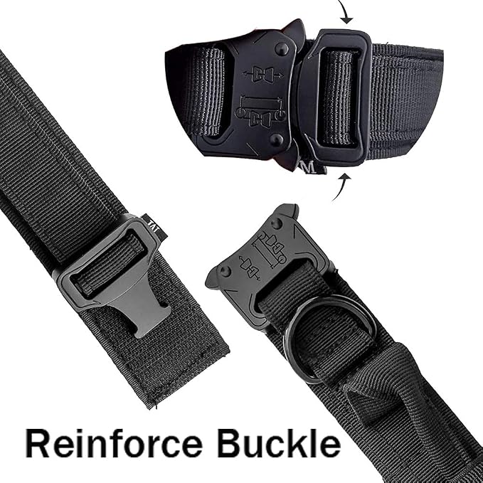 Tactical Dog Collar and Leash Set Adjustable Military Nylon Dog Collar with Control Handle and Heavy Duty Metal Buckle for Large Dogs （Black S | 1000D Heavy-Duty Nylon Fabric,Quick-Release Metal Buckle,Adjustable Fit,Soft-Padded Webbing,D-Ring,for Trai...