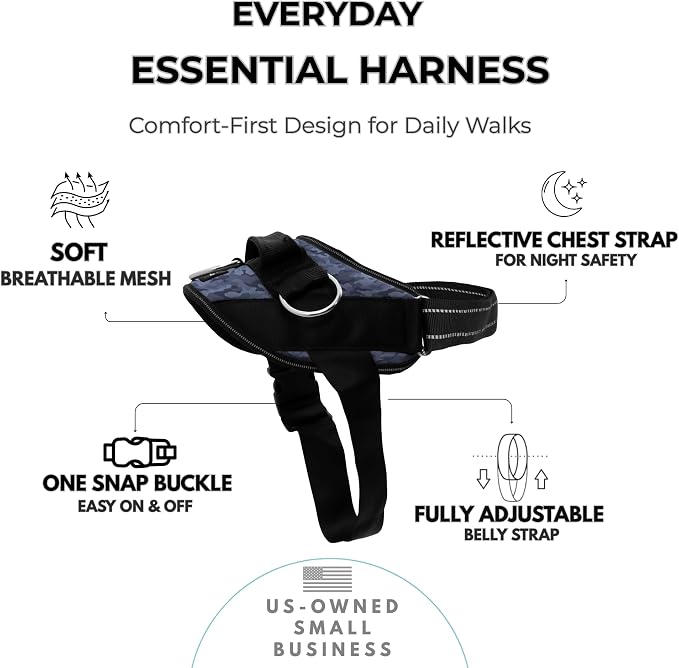 ShawnCo Essential Dog Harness, No-Pull Pet Vest with 3 Leash Clips, No Choke, Reflective, Adjustable and Padded, for Easy Walking and Training for Small, Medium and Large Dogs (Dark Camo, XS)
