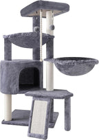 Three Layer Cat Tree with Cat Condo Scratch Pad and Two Hammocks,Grey | 3-Tier Cat Tree,Natural Sisal,Replaceable Hanging Balls,Sturdy Cat Furniture for Kitten&Adult Cat
