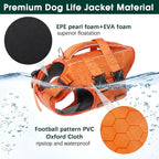 Kuoser Dog Life Jacket, High Flotation Reflective Dog Life Vest, Orange, L | Adjustable Dog Lifejackets for Small Medium Large Dogs, Lifevest with Rescue Handle for Swimming, Boating, Lake, Beach & Pool