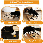 【Large&Thicken Oak 】Cat Nail File Scratcher Puzzle Box,High-Density Furniture Grade Oak,Porous Design,Stimulate Cat Exploratory &Slow Down Eat Speed;Built In Frosted Paper,Polish Their Nail While Play