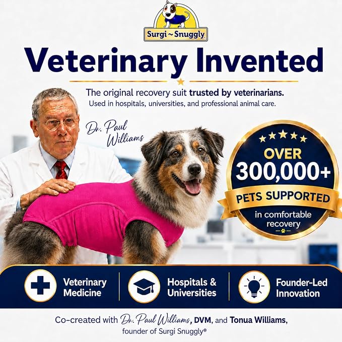 SurgiSnuggly Veterinary Invented Dog Surgical Recovery Suit for Female Spay or Male Dogs Neuters,Cone Alternative, Original Dog Onesie Bodysuit for After Surgery Small, Medium, Large Dogs LG Pi EC