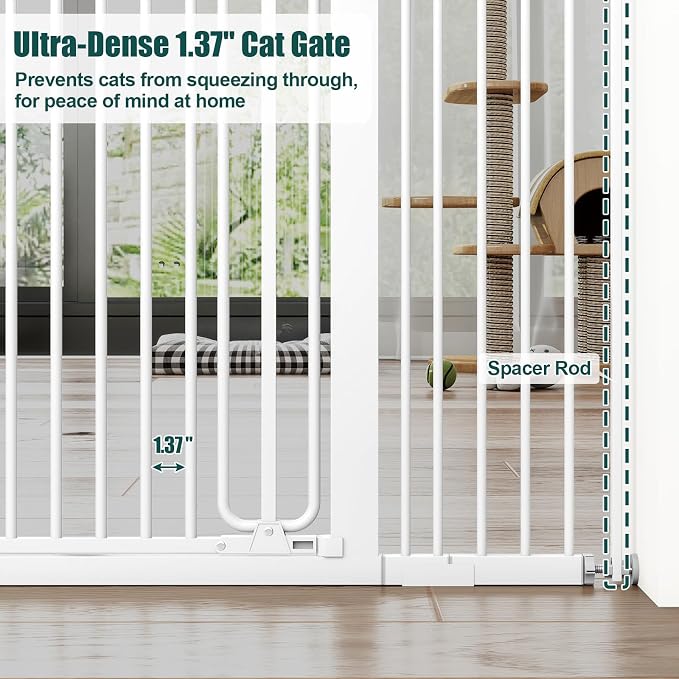keny 51" Extra Tall Pet Gate, 29.7"-46" Wide Adjustable Cat Gate | for Doorway, Hallway, Stairs, Auto-Close & Pressure Mounted, No Drilling, White