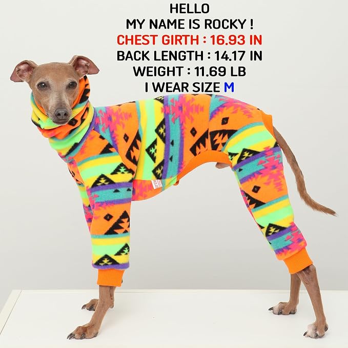 D Doggy Star Italian Greyhound Sweater Turtleneck Outfit Nordic Fleece Onesie Clothes Whippet for Dog Coat (M,Orange Nordic)
