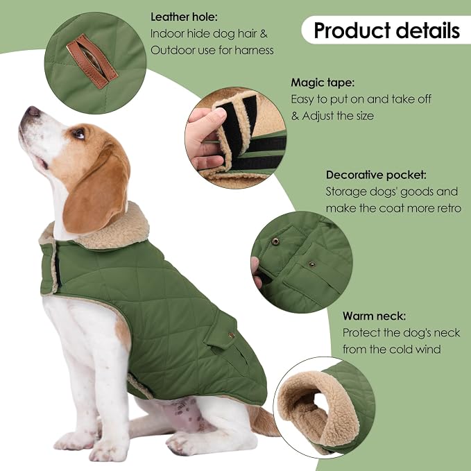 Dog Winter Coat for Small Dogs, Puppy Solid Jacket, Pet Warm Coat for Cold Weather, Windproof Pets Thickened Outfits Garments Indoor Outdoor, Army Green XS