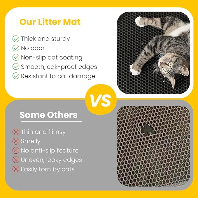 Cat Litter Mat, Upgrade Super Waterproof Back Layer Litter Box Mat, Non Slip, Durable, Soft on Paws Kitty Trapping Matt (24"x18", Black)