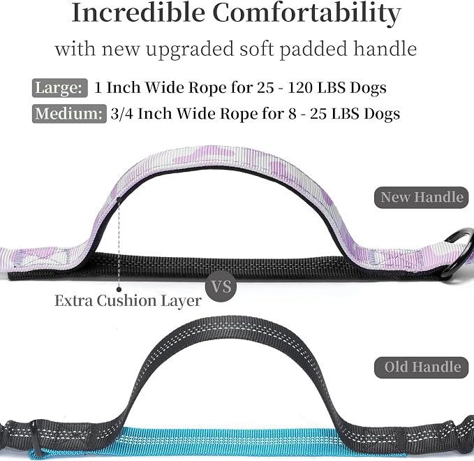 iYoShop Hands Free Dog Leash with Zipper Pouch, Dual Padded Handles and Durable Bungee for Walking, Jogging and Running Your Dog (White-Purple Mix, Large)