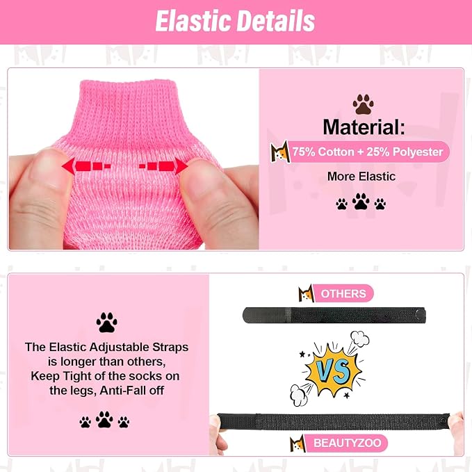 BEAUTYZOO Anti Slip Dog Socks for Small Medium Large Dogs with Grips Straps on Hardwood Floor Protection Wear, Traction Control 3 Pairs Double Side Paw Protector to Prevent Licking for Girl or Boy
