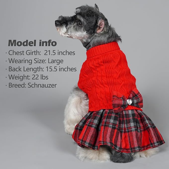 KYEESE Dog Sweater Dress Turtleneck Thick Knit Pullover for Cold Weather | Stretchy Fit, Lightweight & Warm, Cozy Knit Comfort, Cute Bow Accent, Gentle on Sensitive Skin, Comfortable Daily Wear