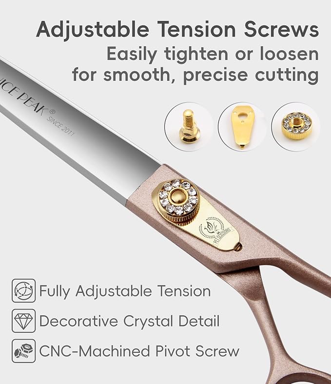 8'' Professional Dog Grooming Scissors Set Rose Gold 440C Stainless Steel Straight Thinning Curved Chunker Shears 4pcs Set for Pet Grooming Services Dogs and Cats