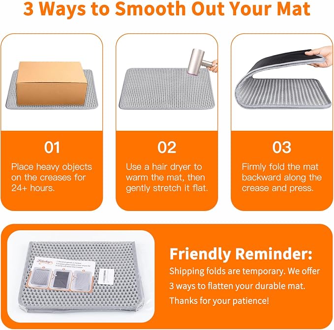 Large Cat Litter Box Mat for Cats, Double Layer Cat Litter Trapping Mats | Waterproof, Urine Proof, Non-Slip Litter Pad for Indoor Honeycomb Large Cat Litter Mat, Easy to Clean Grey (33.8'' x 23.6'')