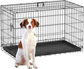 FDW Dog Crate 42-Inch Dog Cage Single Door Foldable Metal Kennel with Leakproof Tray Foldable Design Indoor Outdoor Use for Large Dogs,Dark Black