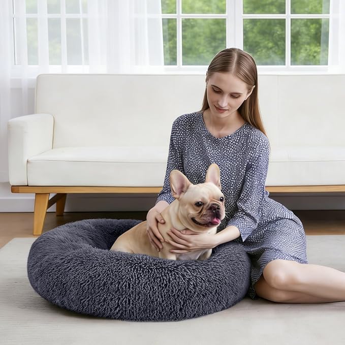 MIXJOY Orthopedic Dog Bed Comfortable Donut Cuddler Round Pet Beds Ultra Soft Washable Dog and Cat Cushion Bed (30'', Dark Gray)