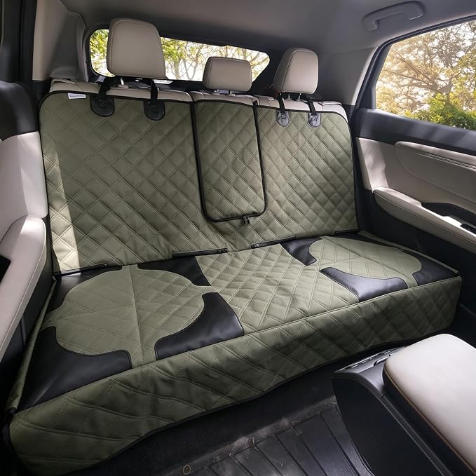 Pet Bench Seat Covers for Trucks, Heavy Duty Nonslip Car Seat Protector with ISOFIX Openings for 1-2 Child Car Seats,Fits Ford 150,Ram 1500,GMC Sierra,Toyota,Ram,Chevrolet Silverado(Green)