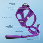 Best Pet Supplies Voyager Step-in Air All Weather Mesh Harness and Reflective Dog 5ft Leash Combo with Neoprene Handle, for Small, Medium and Large Breed Puppies - Purple, XXX-Small