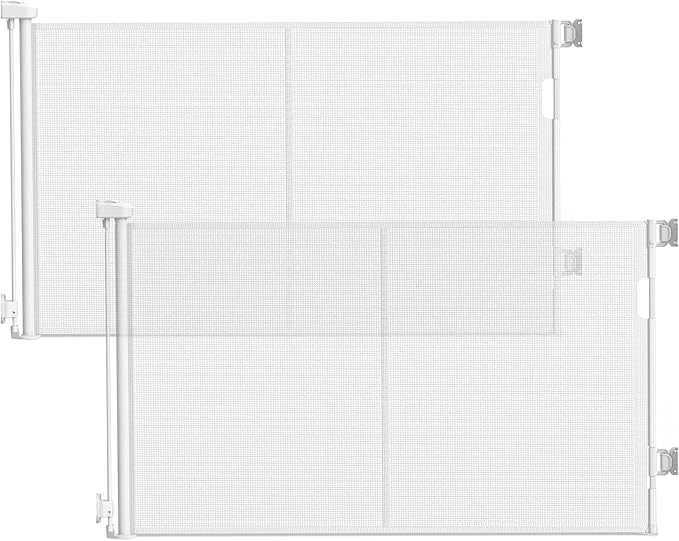 2 Pack 60" Wide Reinforced Retractable Gate, Prevents Crawling Under, White | Indoor/Outdoor Retractable Dog Gate, Space-Saving, One-Hand Use, Safety Lock, Scratch-Resistant Mesh Baby Gate, Easy Install